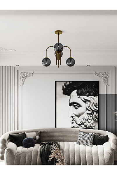 avizade ZYRA Eskitme Metal 4'lü Füme Cam Küre Kıvrık Model Avize - Salon Ve O...