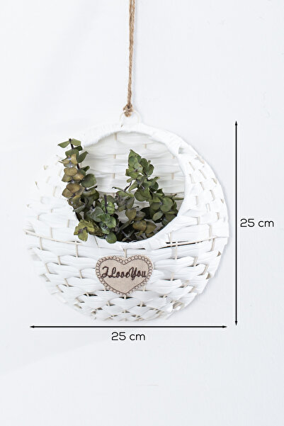 Porsima 2065 Beyaz Dekoratif Çok Amaçlı Saksılık Hasır Modelli Saksı Çiçeklik Anahtarlık 25x25cm