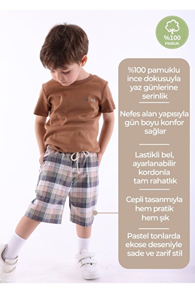 Ozmoz By Mukadder Özden 100% Cotton Plaid Fine Woven Summer Little Boy Shorts