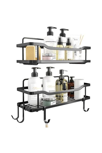Quasar & Co. Set 4 etajere pentru dus, rafturi pentru baie,suspendate,prindere adeziv, 6,5x12x31/7.5x13.5x31.5cm