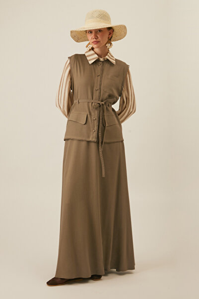 ZÜLAYS Cepli Viscon Keten Takım Toprak