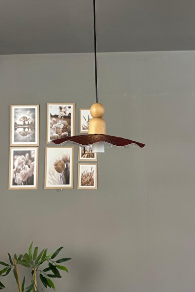 Bamyum Teyra Vişne Çürüğü Tekli Avize Kalın Ahşap Boncuk Başlık Sarkıt Lamba ...