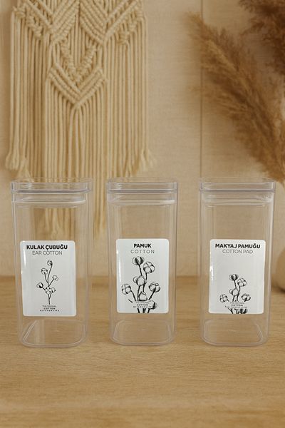 Kitchen Life 3-Piece Acrylic Covered Glass Makeup Cotton Swab Cotton Organizer - Storage Box