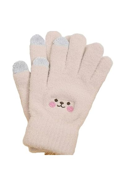 Flo Women's Gloves, Smiley Face, Touchscreen Function, Beige