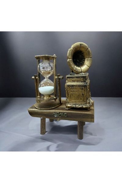 Larimar Hourglass with Gramophone Figurine