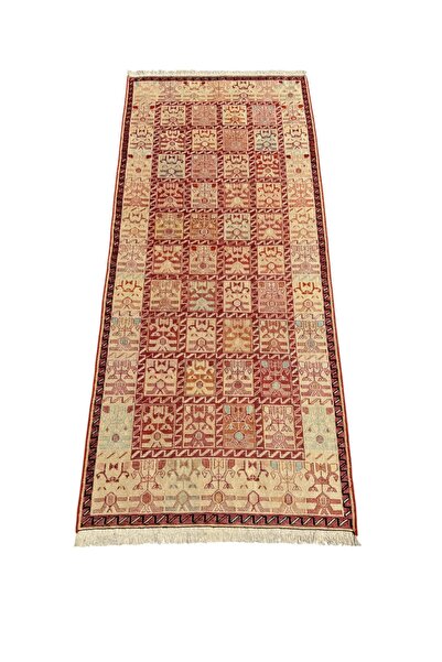 BURAK HALI El Dokuma İran Sumak Kilimi 81x185 Saf İpek Yolluk Kilim