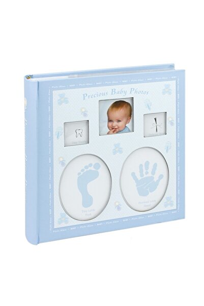PROCART Album foto personalizabil pentru bebeluși, 200 de fotografii, 10x15, urme de pași de bebeluș, Cutie albastră
