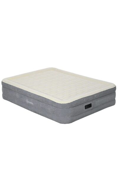 Mercaton Saltea camping, gonflabila, cu pompa electrica incorporata, 220-240 V, PVC, gri si bej, 203x92x46 cm