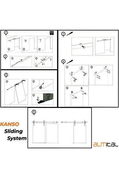 almital mobilya aksesuarları furniture accessories Kanso 2 metre Siyah Sürgülü Kapı Mekanizması Ahır Kapısı Frenli Sistem (Kapı Dahil Değildir) 2 Mt