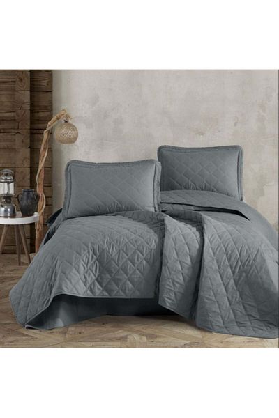 TİCARETSEPETİM Double Bedspread Tafana V6 Gray