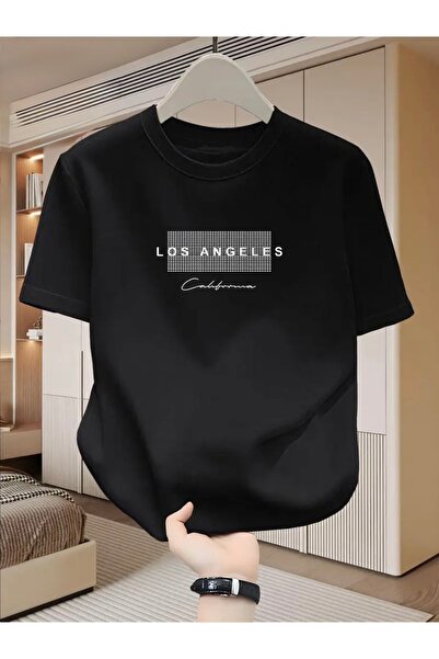 FUFLUNS تي شيرت لوس أنجلوس كاليفورنيا مطبوع برقبة دائرية كبيرة الحجم