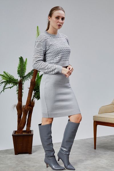 LUGMO Women's Knitwear Suit Perforated Sweater and Suspender Dress Standard Size Gray