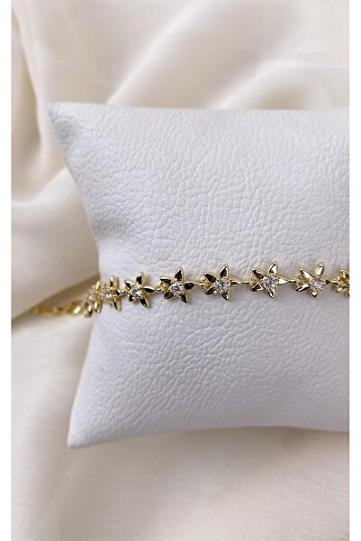 Sacha Accessories Gold Bracelet with Flower Figure and Stone Detail