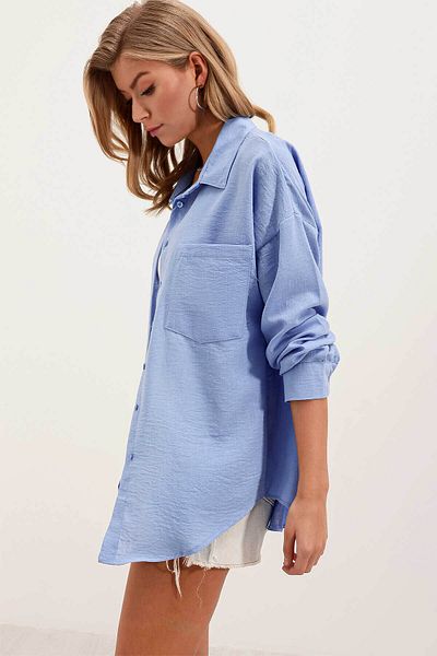 Bigdart Oversize Linen Blue Women's Shirt 20153