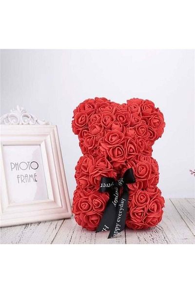 FashionForYou Floral teddy bear 25 cm made of foam roses Rose Bear, gift box, Neon Turquoise
