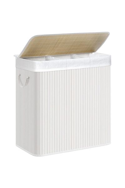 Mercaton Laundry basket, 3 compartments, bamboo, white, 25 L, 60x40x61.5 cm,