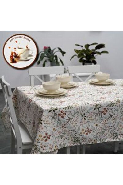 Ralex Stain-Resistant Tablecloth 100% Cotton Diameter 180 cm, Tiny Flowers White