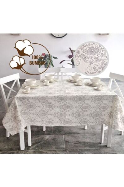 Ralex Stain-resistant tablecloth 100% Cotton Diameter 160 cm, Modern Cream