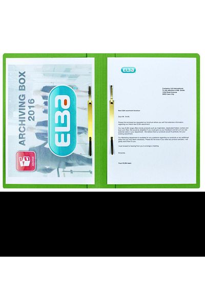 ELBA Dosar inteligent cu dispozitiv de fixare A4, mecanism dublu de arhivare, carton 320 g, capacitate 200 coli, verde