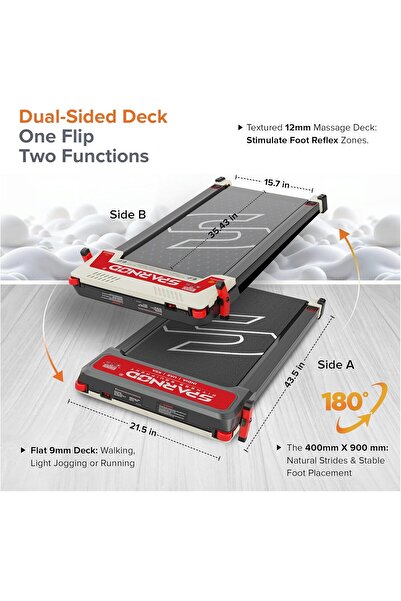 Sparnod Fitness STH-3003 Walking Pad Treadmill with Acupressure Pad, 3-in-1, Massage Pad, LED, Remote, 120kg, 2.5HP