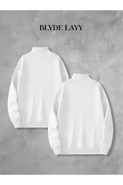 BLYDE LAYY Fire and Water White 3 Thread Half Zipper Double Sweatshirt Lover Couple Combination