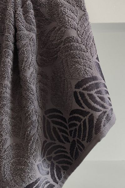 Sevim Pachet de 2 prosoape pentru mâini din bumbac 100% cu model de frunze jacquard-50x90cm-antracit