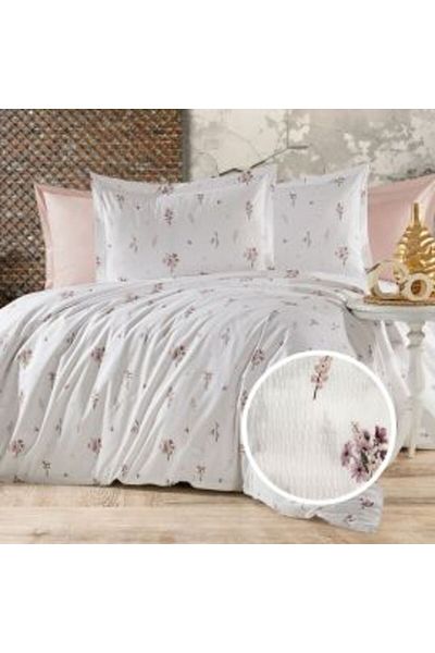 Ralex Double Bed Linen Creponata 100% Cotton, Bed Sheet 200 x 230 cm, Blanket Cover 180 x 215 cm, 2 Pillow