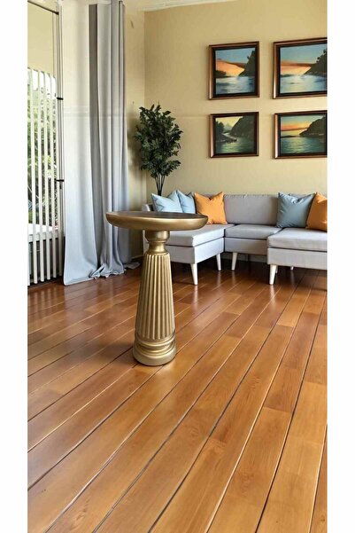 Simillo Home&Living Altın Varak Detaylı Doğal Ahşap Tekli Mantar Yan Sehpa - ...