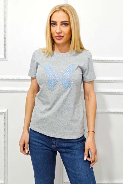 FashionForYou Βαμβακερό μπλουζάκι AMOO, με με τύπωμα και χειροποίητα κρύσταλλ...