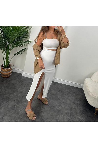 AYSİ COLLECTİON Fusta creion Lycra Midi albă