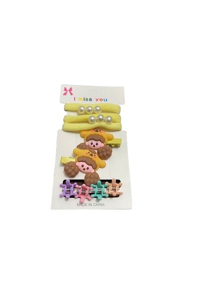 OEMN Set 9 accesorii de păr pentru fete, benzi elastice, cleme și agrafe, galbene