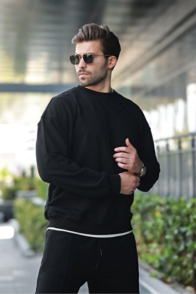 Madmext Siyah Bisiklet Yaka Basic Erkek Eşofman Takımı E7323