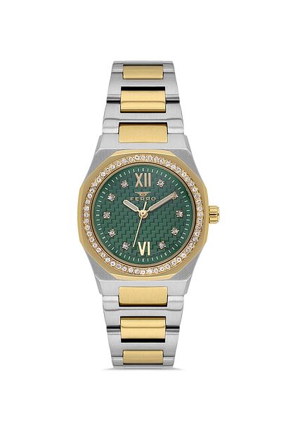 FERRO Yellow and Silver Steel Cord Women Wrist Watch Fl21616Awt-D6