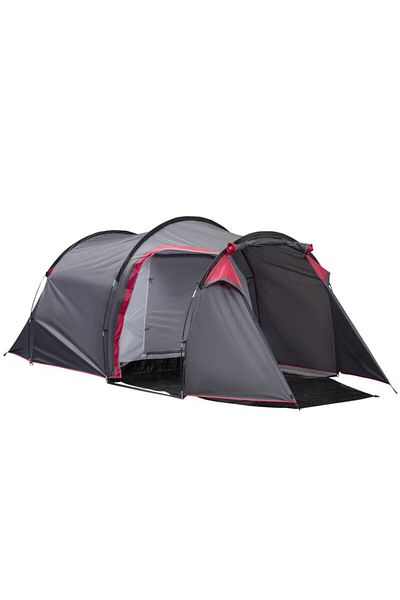 Mercaton Cort camping, 2 persoane, impermeabil, tip tunel, cu vestibul, geanta, verde si alb, 460x260x190 cm