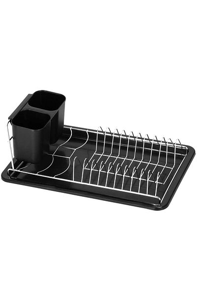 SERSIMO Uscator de vase cu suport tacamuri, din otel cromat, cu tava de scurgere, 40x19x13cm, negru