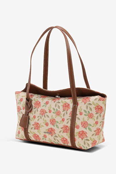 Housebags Kırmızı Çiçekli Kanvas Kapaklı Bowling Omuz Çantası 270