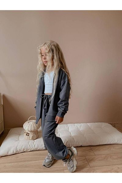 RAPAPA Girl's Zippered Tracksuit Set - Gray Color (Set of 2) 0108