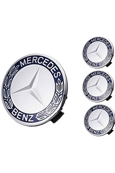 MERCEDES Set de 4 capace de jantă de 75 mm compatibile cu jantele din aliaj Mercedes-Benz argintii/albastre + bec LED auto W5W,