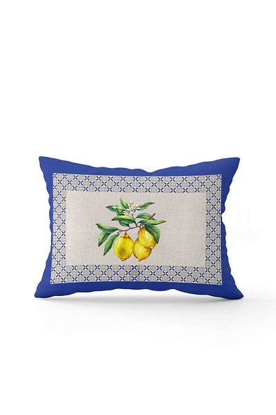 Cango Home Blue Yellow Decorative Lemon Patterned Digital Printed Rectangular Throw Pillow Case Cgh1050-3550 (35X50)