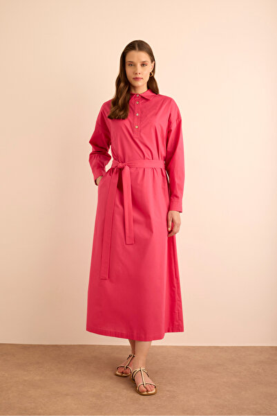 Aker Beli Seyyar Kuşaklı Cotton Elbise