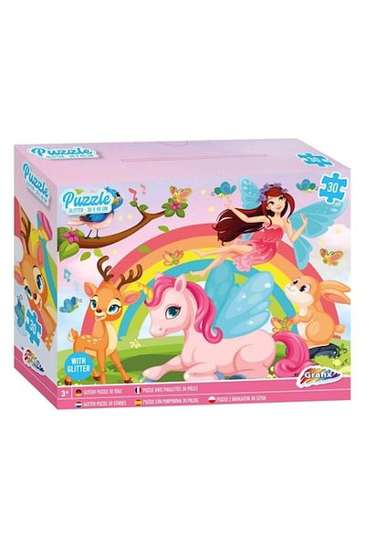 OemPlay Puzzle pentru Copii cu Sclipici, Unicorn, 30 piese, 30x40cm