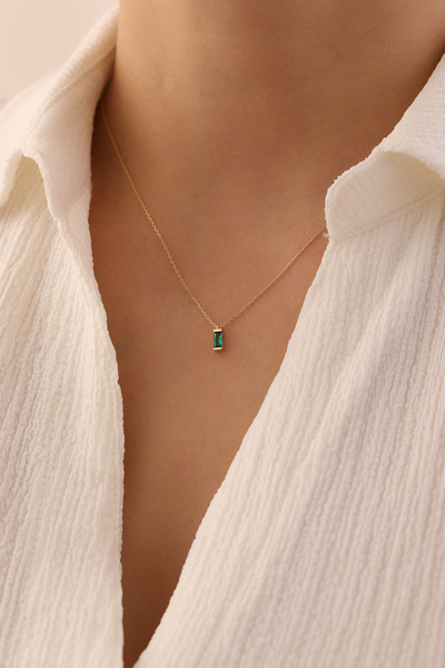 YAVUZ KUYUMCULUK 14 Ayar Altın Zümrüt Dikdörtgen Kolye