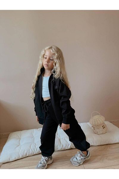 RAPAPA Girl's Zippered Tracksuit Set - Black Color (Set of 2) 0108