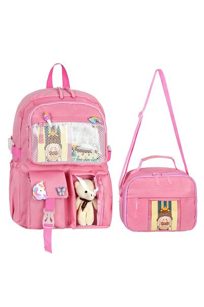 KAFF Pink Korean Style Teddy Bear Accessory Nutrition - Bag 2-Piece Primary School Children's School Backpack -25001