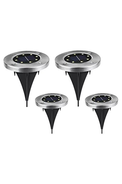 Aptel Set 4 lampi solare, pentru gradina, 8 LED-uri, cu suport, negru