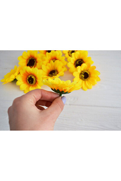 MD Aspiz Flowers 24 Adet Yapay Lüx Ayçiçeği Kafa (6cm)_ Papatya Kafası Yaprak yıldız Çiçek Gül Duvar Ay çiçeği