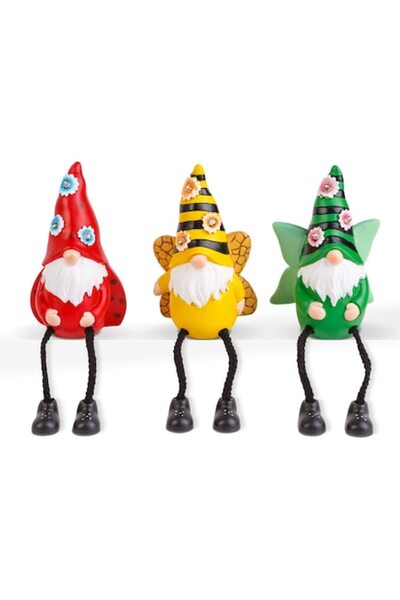 Primlife Elfi solari cu picioare, 3 tipuri, 3 LED-uri alb cald, 13,5 cm, band...