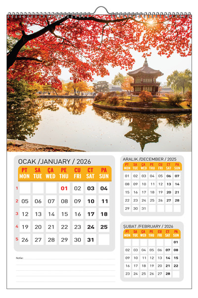 NATURELBASIM 2026 MANZARA DUVAR TAKVİMİ-PALNLAMALI MODEL SEÇENEĞİ İLE