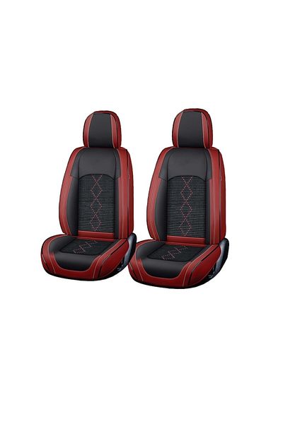 Primlife Huse Auto Premium 5 Locuri Carguard Deluxe Piele Ecologica Perforata si Textil Rosu Inchis Negru