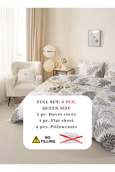 LUNA HOME Queen size 6 pieces duvet cover set with grey leaf pattern 200x230cm.